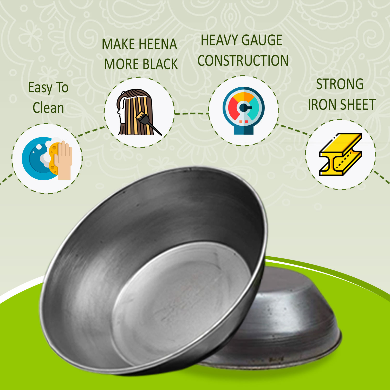 Heavy Duty Cast Iron Henna Bowl Mehendi Mixing, Handmade Heena Metal Vessel  for Making Natural Hair